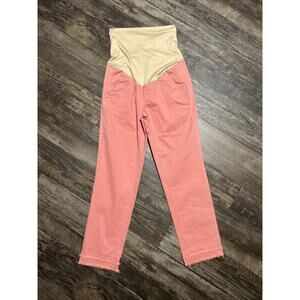 LOFT Maternity Pink Full Panel Raw Hem Cropped Pants Size 2 Straight Leg